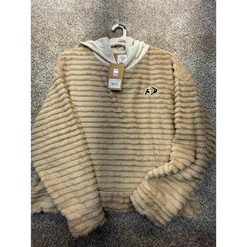 Rivalry Threads Colorado Buffaloes Hoodie Kids L Tan NEW Faux Fur NCAA